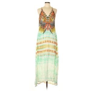 Hale Bob Maxi slip dress feather print halter